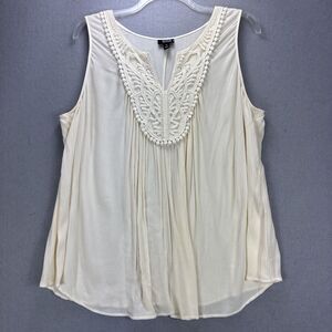 ana Top Women's 2X Plus Off White Lace Sleeveless Flowy Boho Hippie Cottagecore